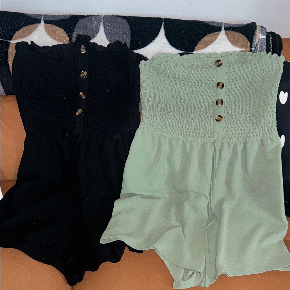 Strapless Smocked Romper - Black & Sage (2-Pack)